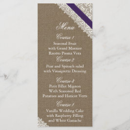 IMITATS Burlap und lila Spitzen Hochzeitskarte Menükarte