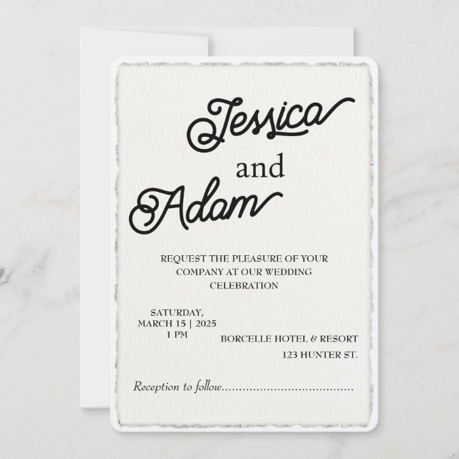 Imitats Deckle Edge Papier Einladung Script Hochze (Vorderseite)