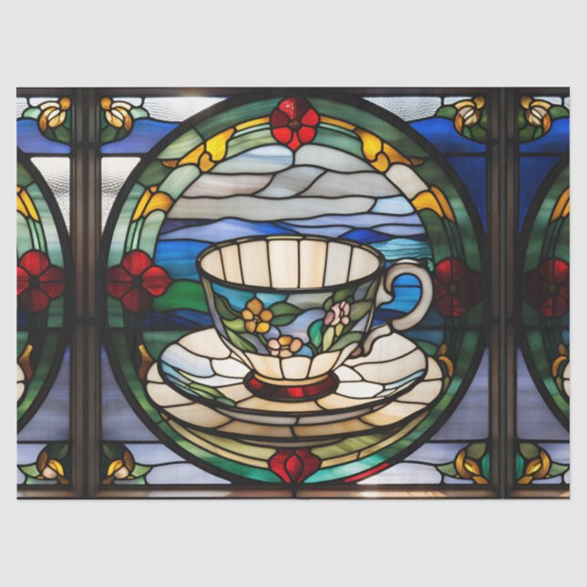Imitats Fester Glass Tee Cup und Saucer für Decoup Seidenpapier (Vorderseite)