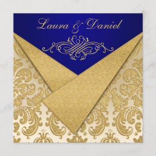IMITATS FLAPS Blue, Gold Damask Anniversary Einlad Einladung