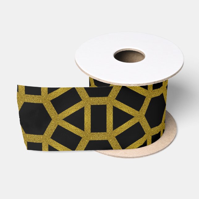 Imitats Geometrisches Muster für Schwarz und Gold Satinband (Spule)
