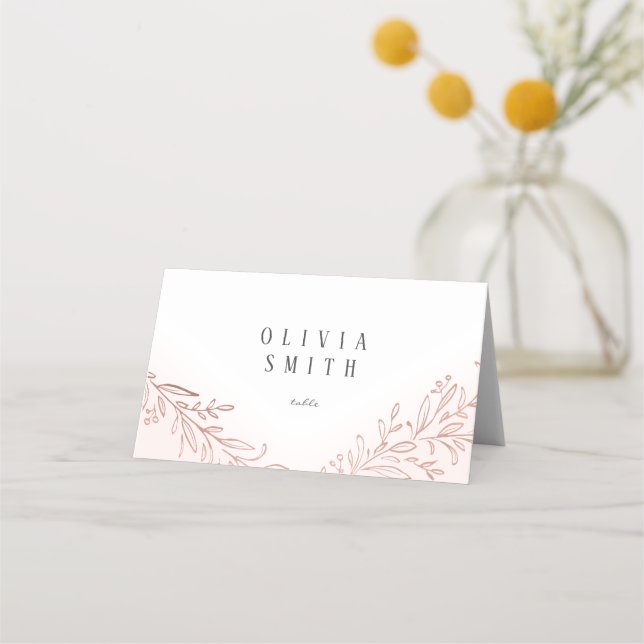 Imitats Gilded Rose Gold botanische Hochzeit Platzkarte (Vorderseite)