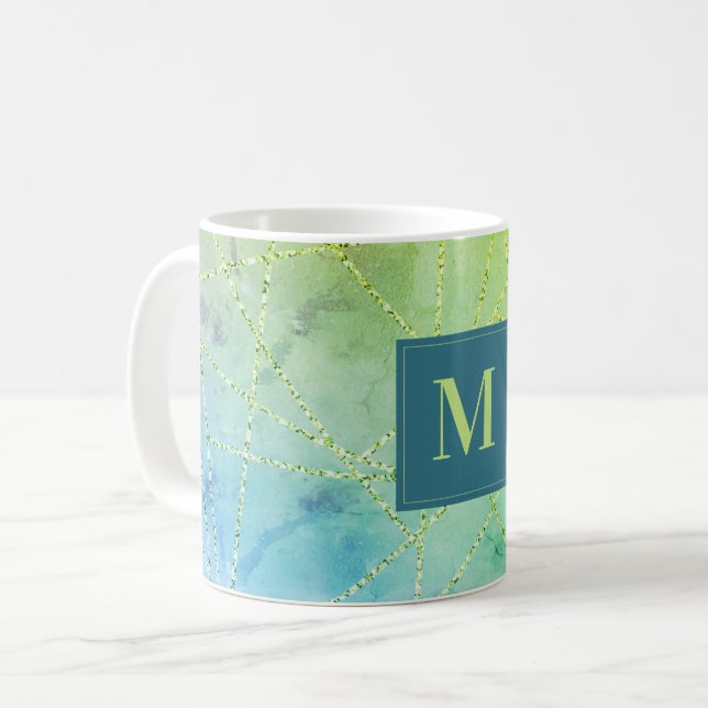 Imitats Glitzer Geometrisches Monogramm Kaffeetasse (Vorderseite Links)