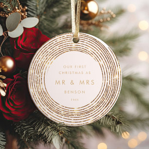 Imitats Glitzer Gold Circles 1. Weihnachtsmeilenst Keramik Ornament