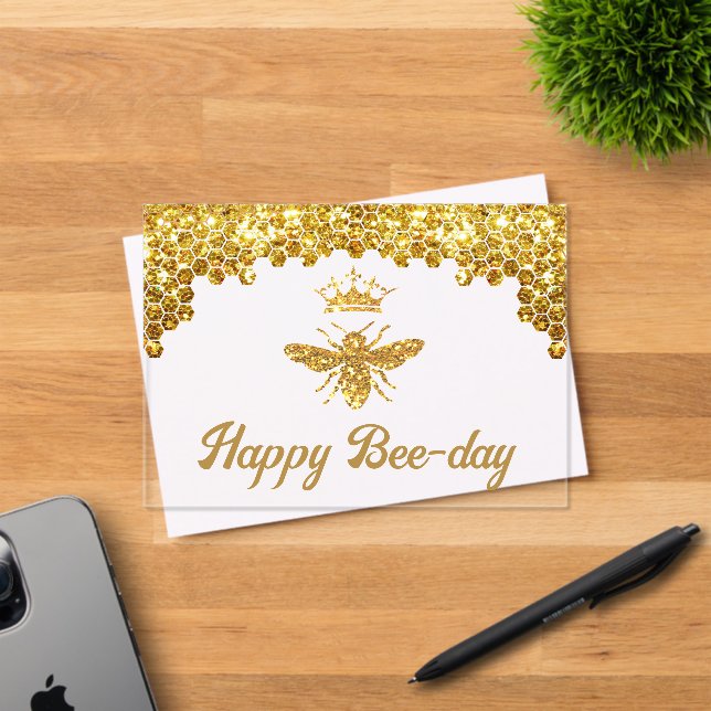 Imitats Glitzer Queen Bee Happy Birthday Acryleinladungen (Insitu (Einladungskarte))