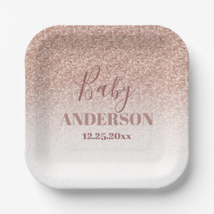 Imitats Glitzer Rose Gold Girl Baby Dusche Square Pappteller