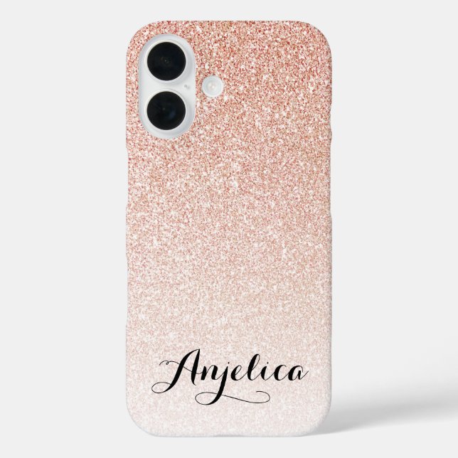 Imitats Glitzer Rose Gold Ombre Script Individuell iPhone 16 Hülle (Rückseite)