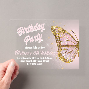 Imitats Glitzer Schmetterlingsdesign Geburtstag Ei Acryleinladungen
