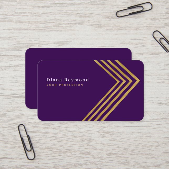 Imitats Gold Angle Strips Moderne Lila Visitenkarte (Vorderseite/Rückseite Beispiel)