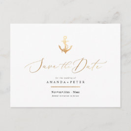 Imitats Gold Anker, Nautik Save the Date Postkarte