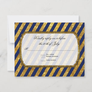 Imitats Gold Art Deco Navy Blau Streifen UAWG Resp RSVP Karte