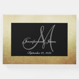 Imitats Gold Black Elegant Monogram Foto Hochzeit Gästebuch