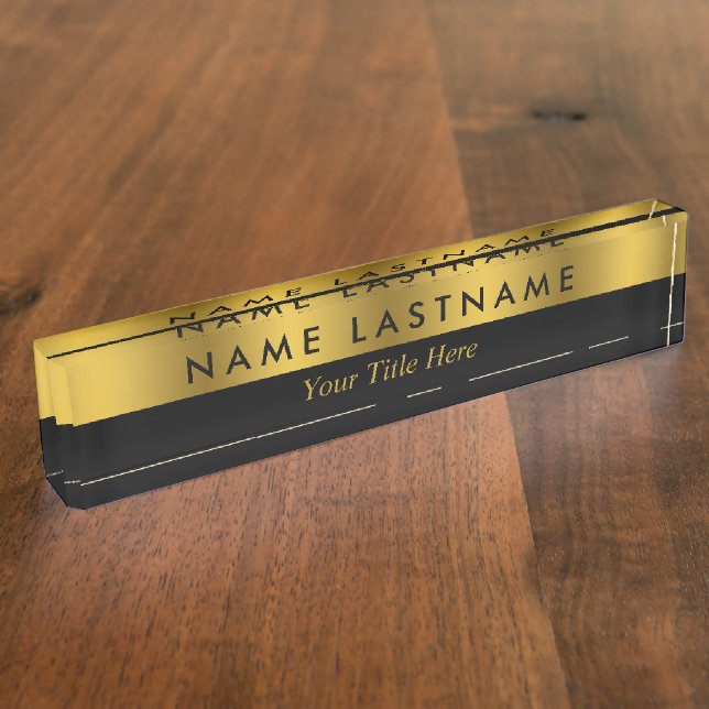 Imitats Gold Black Elegante Moderne Stilvolle Stil Namensplakette (Seite)
