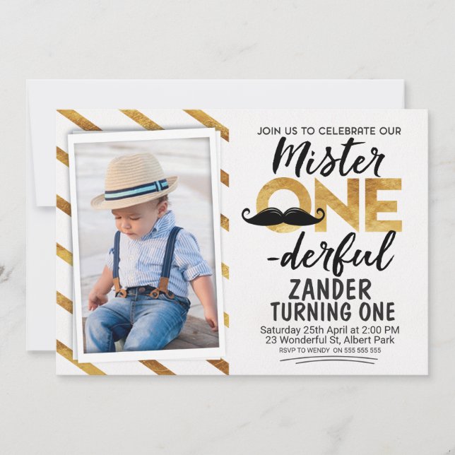 Imitats Gold Black Mr Onederful Birthday Einladung (Vorderseite)
