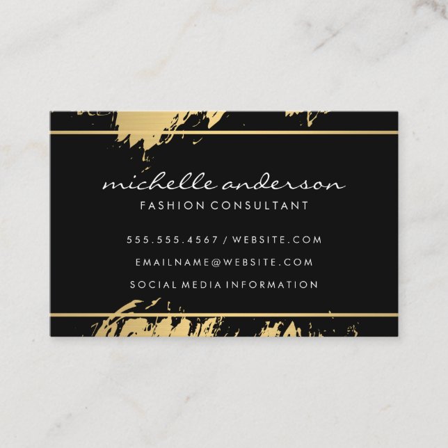 Imitats Gold Bürste Schwarz Grau Gold Border Visitenkarte (Vorderseite)
