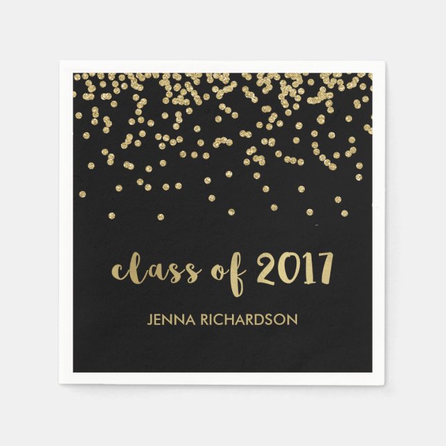 Imitats Gold Confetti Black Class of 2017 Abschlus Serviette (Vorderseite)