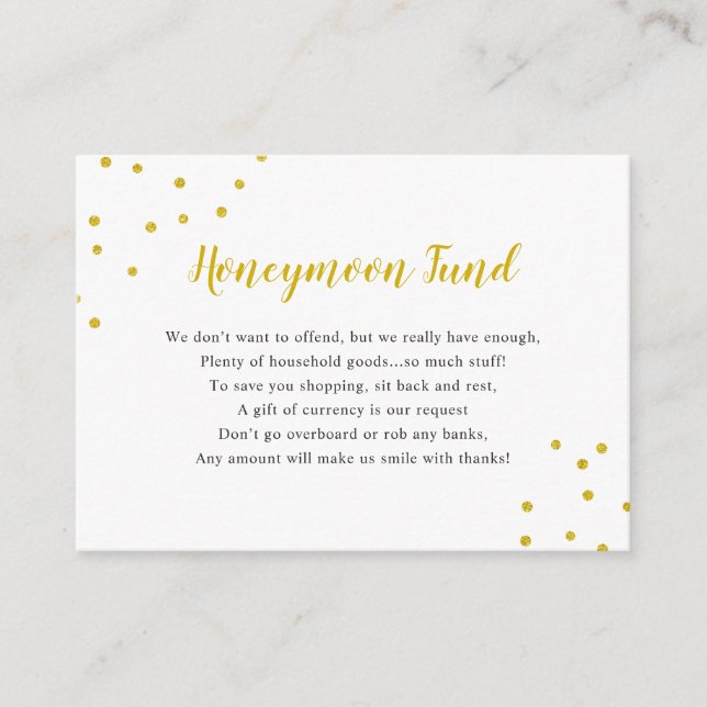 Imitats Gold Confetti Honeymoon Fund Begleitkarte (Vorderseite)