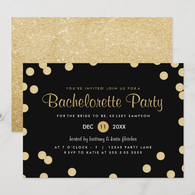 Imitats Gold Confetti Junggeselinnen-Abschied Einl Einladung (Vorne/Hinten)