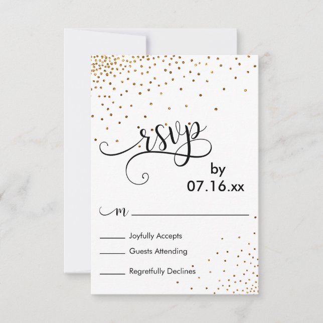 Imitats Gold Confetti Script Typografie UAWG RSVP Karte (Vorderseite)