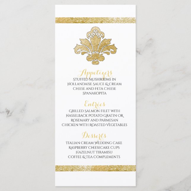 Imitats Gold Damask Dinner Party Menü Schwarz Benu Menükarte (Vorderseite)