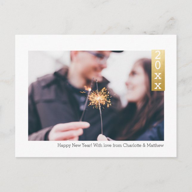 Imitats Gold Einfaches Glück Neujahr Personalisier Postkarte (Vorderseite)