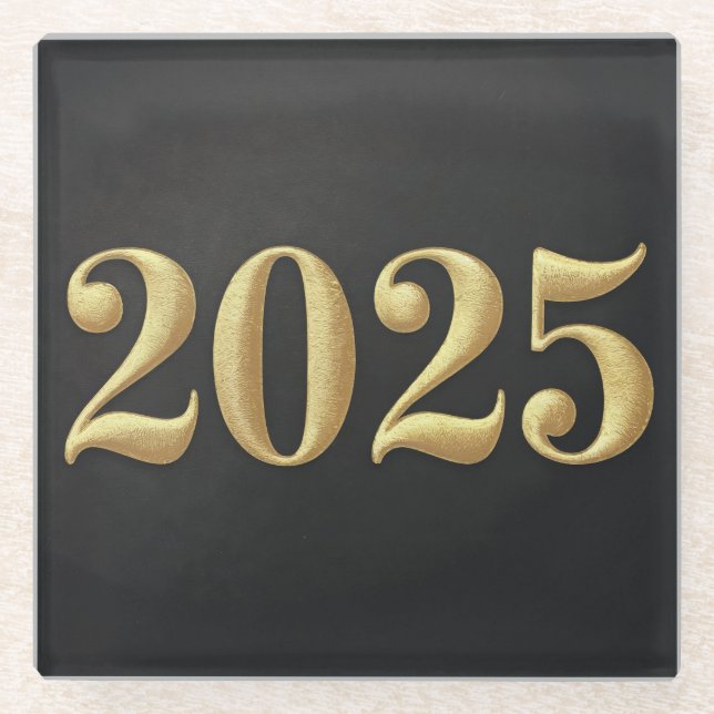 Imitats Gold Foil 2025 Jahr Schwarzer Untersetzer (Vorderseite)