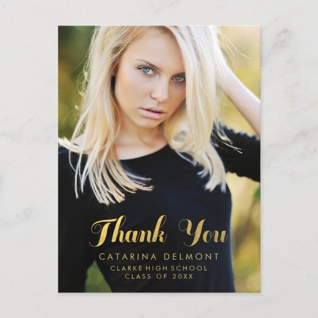 Imitats Gold Foil Abschluss Foto Danke Postcard Postkarte (Vorderseite)