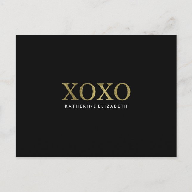 Imitats Gold Foil auf Black XOXO Flat Danke Karte (Vorderseite)