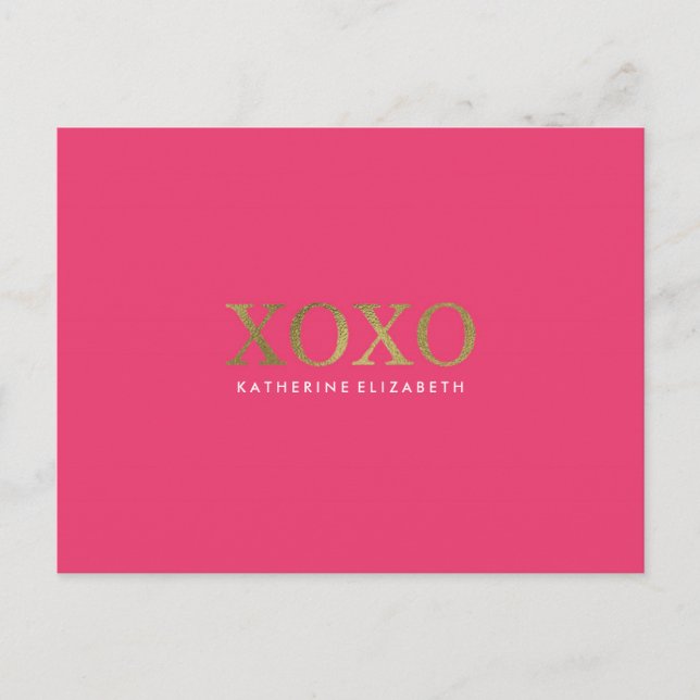 Imitats Gold Foil auf Hot Pink XOXO Dankeschön Kar Postkarte (Vorderseite)