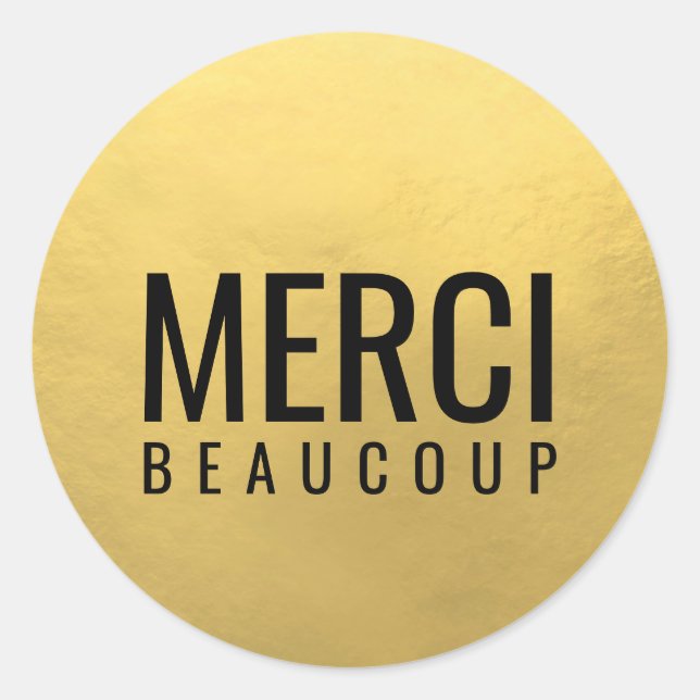 Imitats GOLD FOIL Black MERCI BEAUCOUP Runder Aufkleber (Vorderseite)