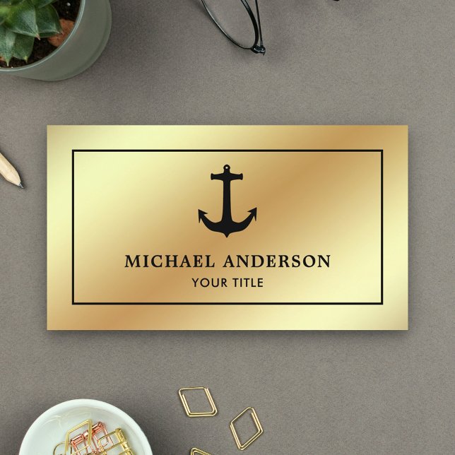 Imitats Gold Foil Black Nautical Anchor Visitenkarte (Von Creator hochgeladen)