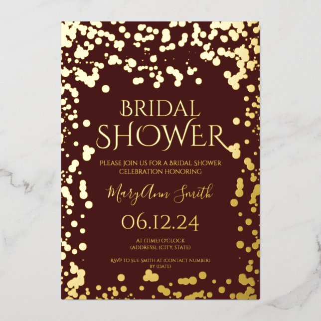 Imitats Gold Foil Confetti Brautparty Burgund Folieneinladung (Vorderseite)