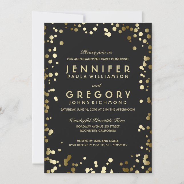 Imitats Gold Foil Confetti Engagement Party Einladung (Vorderseite)