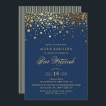 Imitats Gold Foil Confetti Navy Blue Bar Mitzvah Einladung<br><div class="desc">Mit dieser eleganten marineblauen und goldenen Einladung laden Sie Familie und Freunde zur Bar Mitzvah Ihres Sohnes ein. Es zeigt Imitate goldene Konfetti Punkte und Streifen Muster. Personalisieren Sie diese durch Hinzufügen von Namen,  Datum,  Uhrzeit,  Veranstaltungsort und anderen Veranstaltungsdetails. Matching-Elemente sind verfügbar.</div>