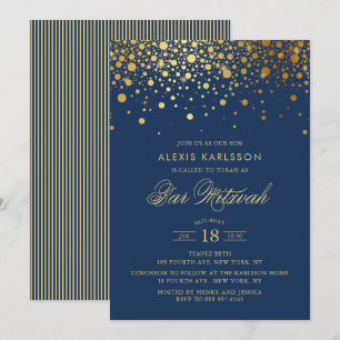 Imitats Gold Foil Confetti Navy Blue Bar Mitzvah Einladung