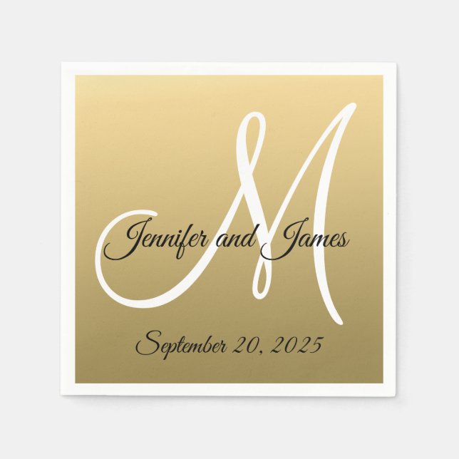 Imitats Gold Foil Elegante Monogram Names Wedding Serviette (Vorderseite)