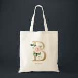Imitats Gold Foil Floral Letter B Monogram Bridesm Tragetasche<br><div class="desc">Feminine und elegante Blumentote-Tasche mit Aquarell Illustrationen von Blume,  Grün und Imitat-Folie Monogramm. Personalisieren Sie diese durch Hinzufügen eines Namens oder einer kurzen Wortgruppe. Diese monogramm Blumenbeuteltasche ist als personalisiertes Geschenk perfekt.</div>