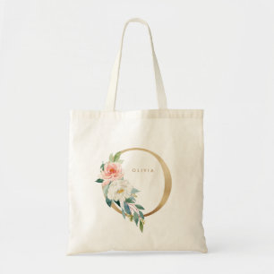 Imitats Gold Foil Floral Letter O Monogram Bridesm Tragetasche