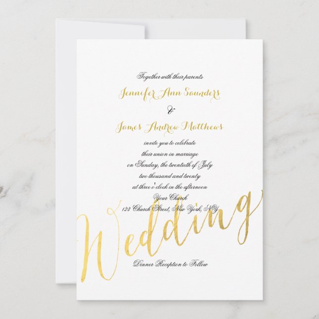 Imitats Gold Foil Glamour | Einladung zur Hochzeit (Vorderseite)