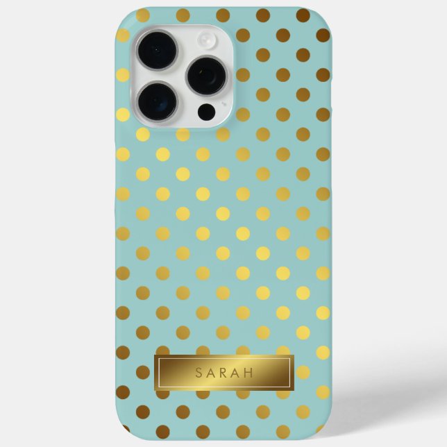 Imitats Gold Foil Polka Dots Muster Personalisiert iPhone 15 Pro Max Hülle (Rückseite)