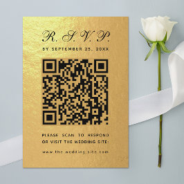 Imitats Gold Foil QR Code Black Script Luxus Hochz RSVP Karte