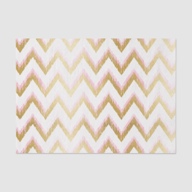 Imitats Gold Foil und Rosa Ikat Zickzack Muster Seidenpapier (Vorderseite)
