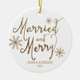 Imitats Gold Foil VERHEIRATET UND MERRY   Urlaub 2 Keramikornament
