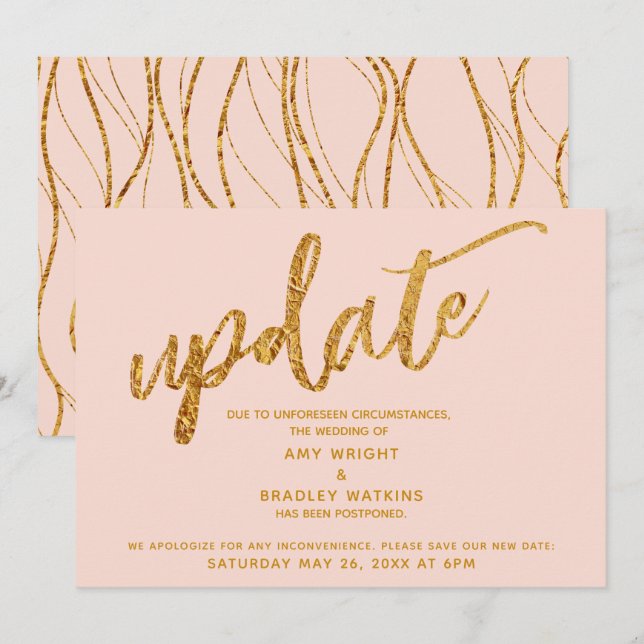 Imitats Gold Foil Waves Zurückgestellt Hochzeitsbl Einladung (Vorne/Hinten)