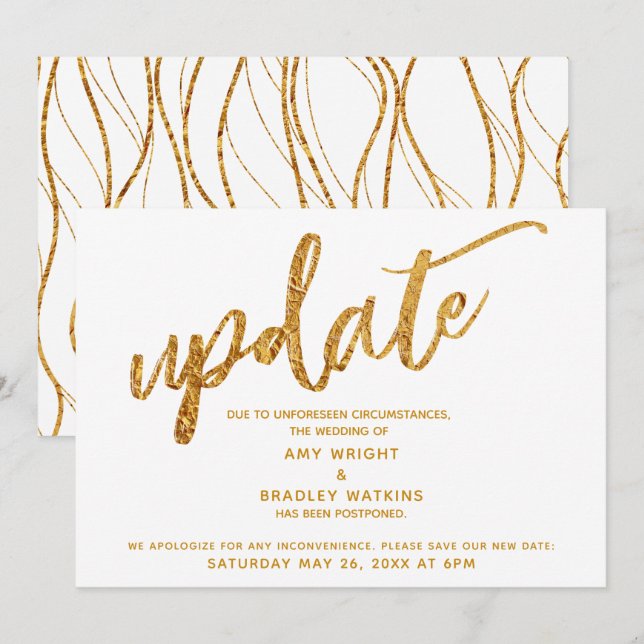 Imitats Gold Foil Waves Zurückgestellt Hochzeitswe Einladung (Vorne/Hinten)