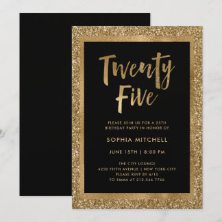 Imitats Gold Glitzer | 25. Geburtstagsparty Einladung