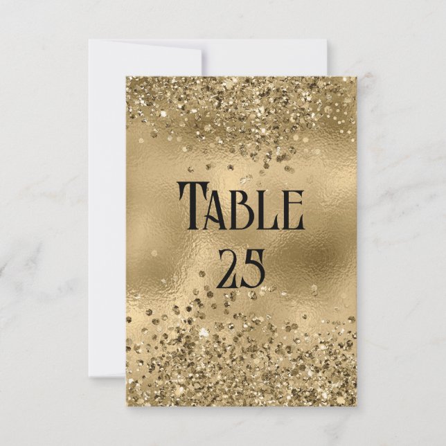 Imitats Gold Glitzer and Foil Wedding Tischnummer (Vorderseite)