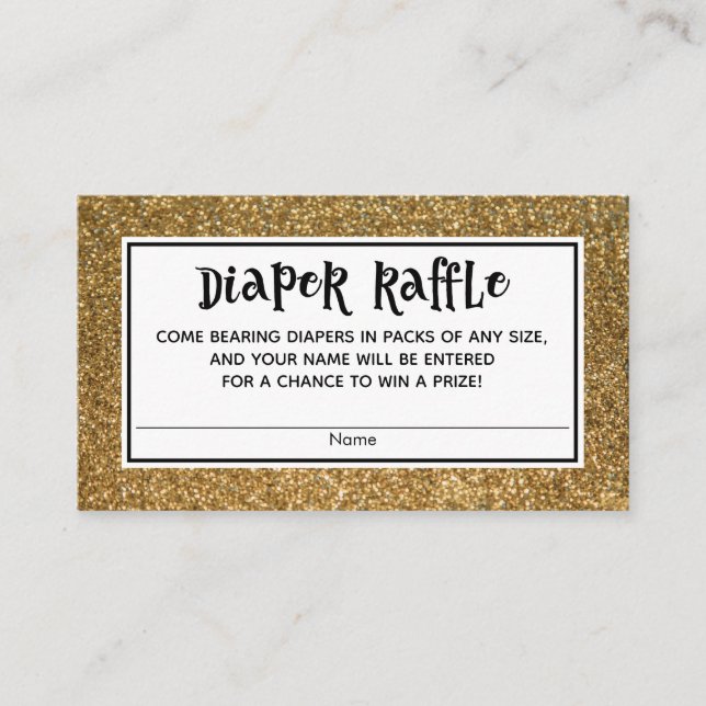 Imitats Gold Glitzer Baby Dusche Windel Raffle Car Begleitkarte (Vorderseite)