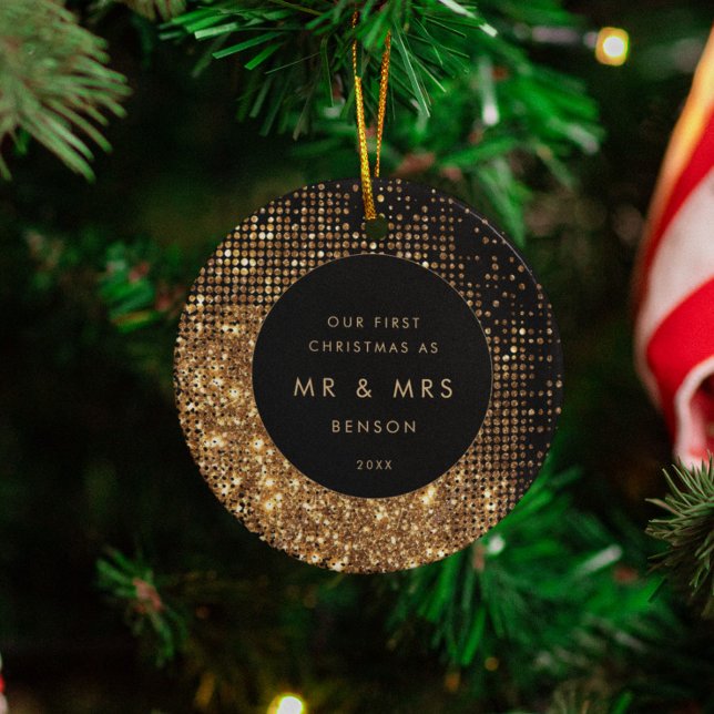 Imitats Gold Glitzer & Black Newlyful Christmas Fo Keramik Ornament (Von Creator hochgeladen)