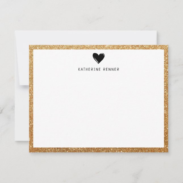 Imitats Gold Glitzer Border Herz Personalisiert Dankeskarte (Vorderseite)